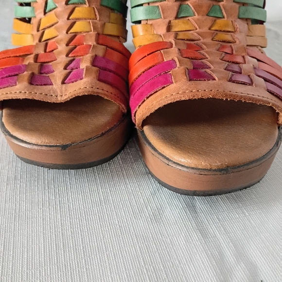 Huellas Mexicanas Leather Handmade Rainbow Block Heels Huarache Sandals  Size 7 - Picture 3 of 15